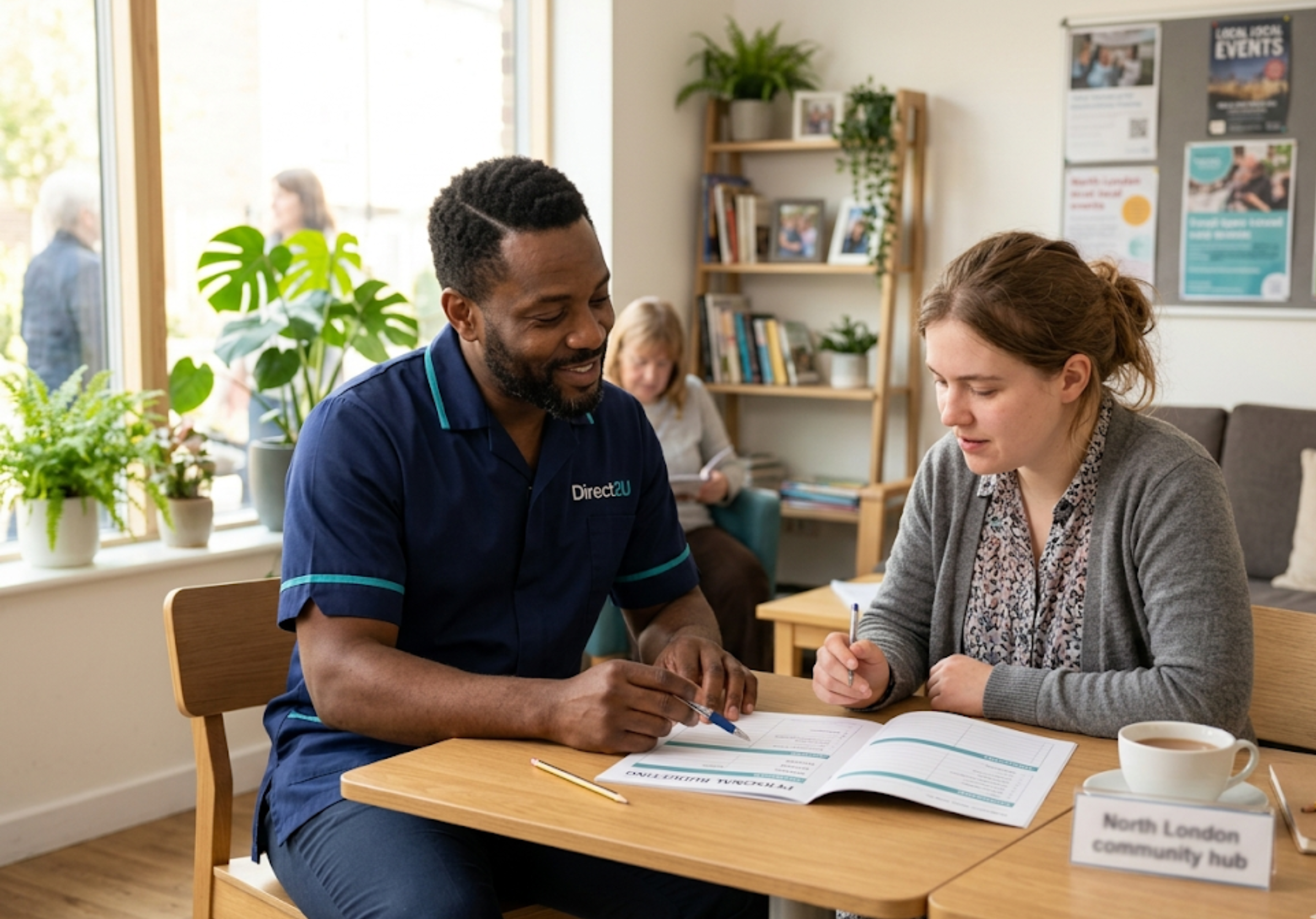 Direct2U support worker helping an adult with a learning disability develop budgeting skills in North London - LD community support